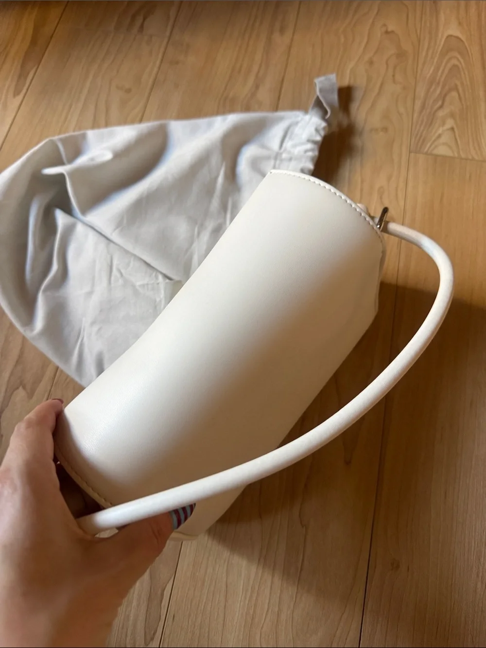 Charles & Keith Cream Knot-Handle Shoulder Bag with Charm